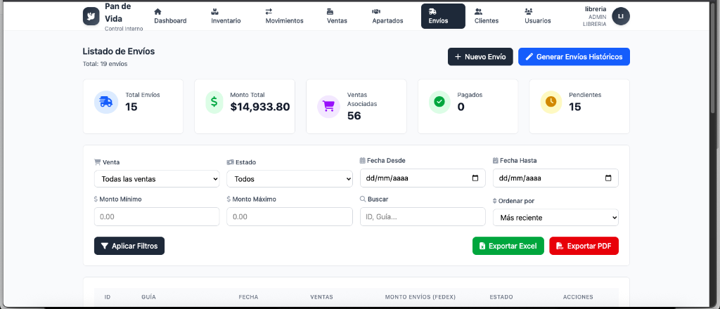 Laravel — Control de Envíos