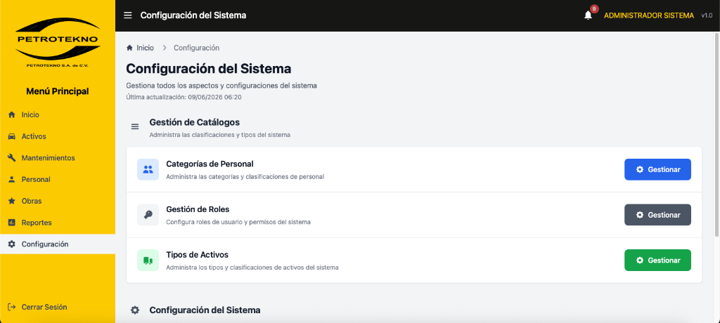 Configuración de Catálogos