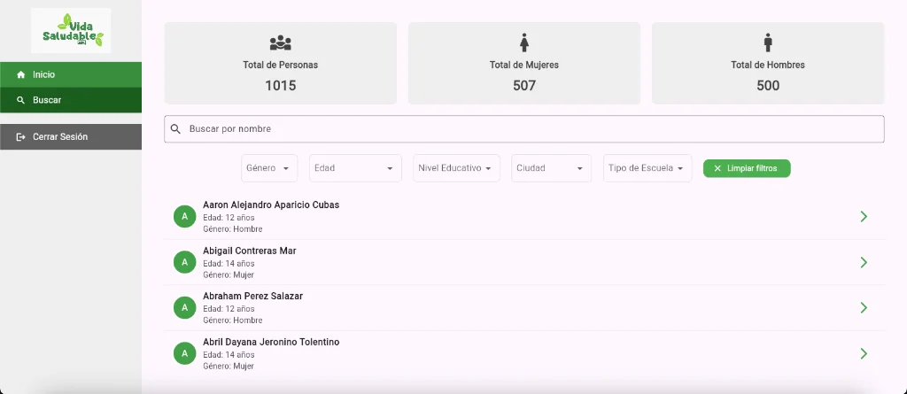 Búsqueda — Filtros y Alumnos